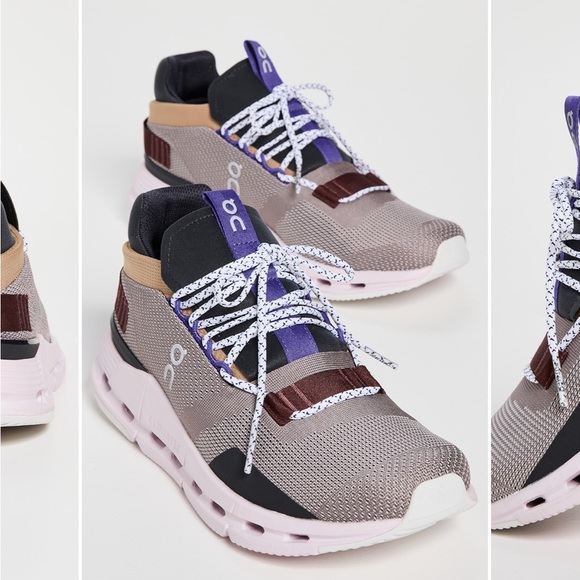 On Running Cloud Cloudnova Sneakers in Tan, Black & Purple Pink Accents - Picture 3 of 10
